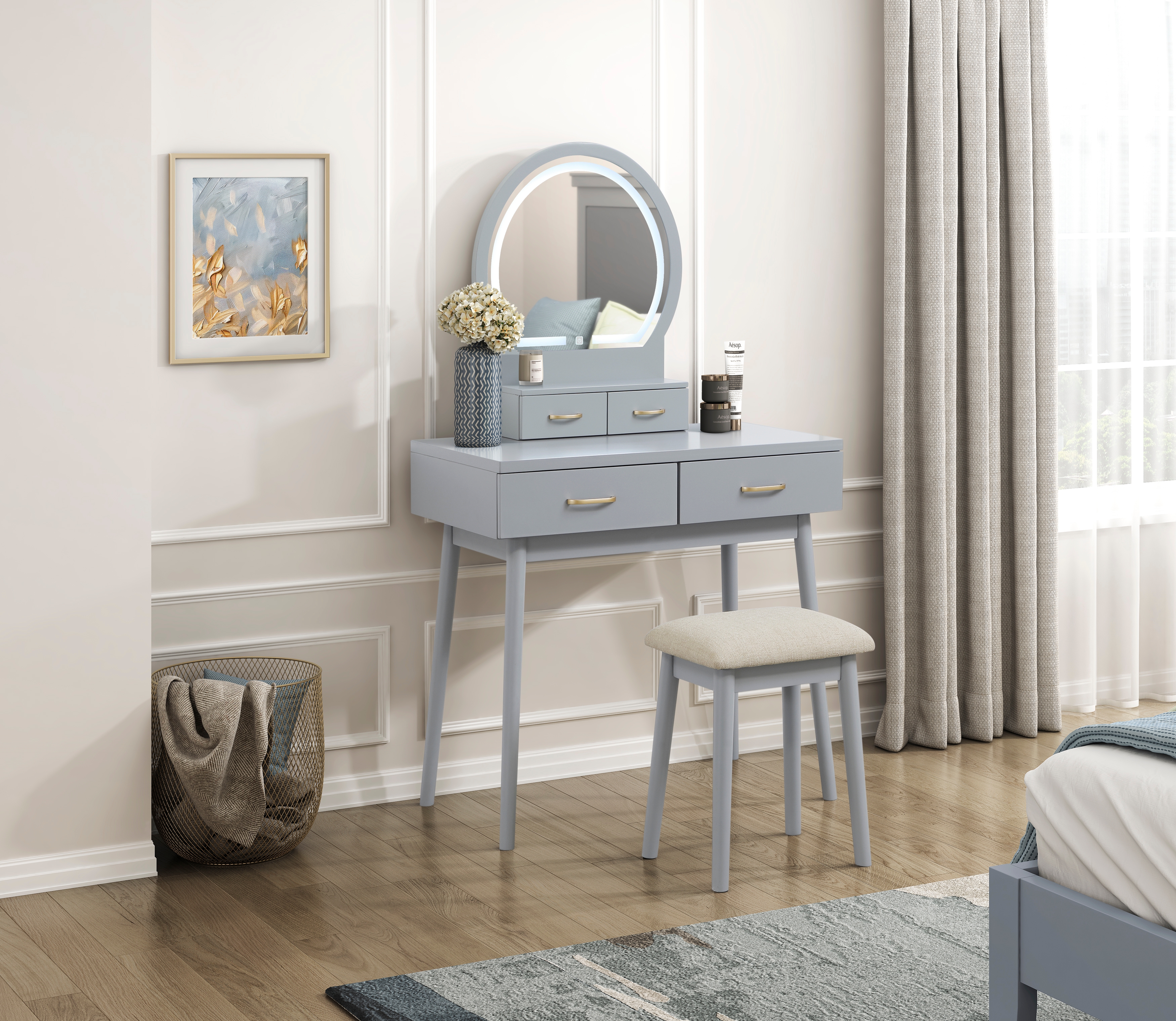GREY MAKEUP VANITY WITH FREE STOOL $239.99+TX