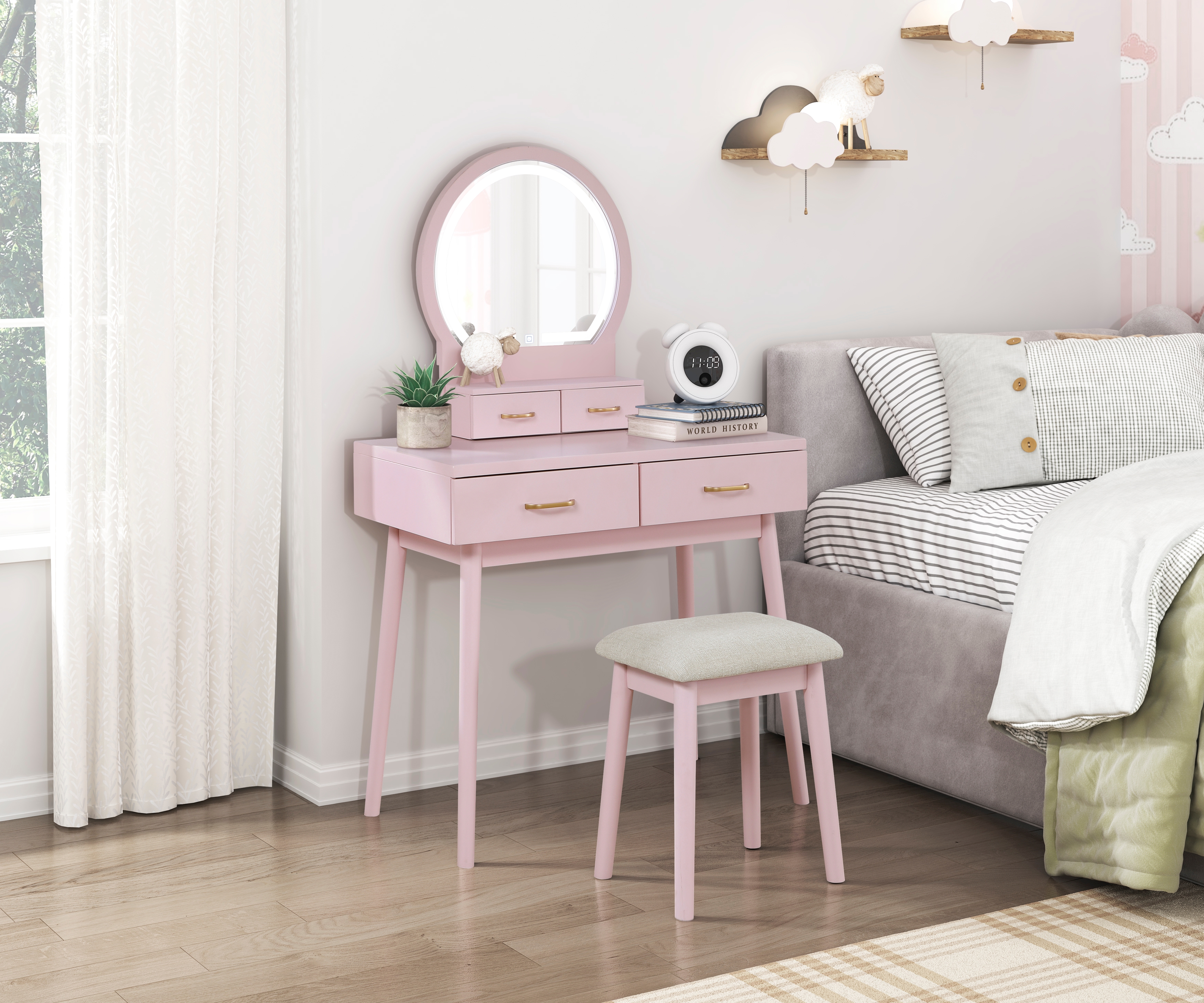 PINK MAKEUP VANITY WITH FREE STOOL $239.99+TX