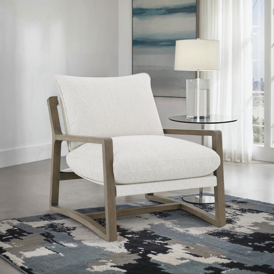 Boucle Upholstered Wood Arm Accent Chair Sand $569.99+TX