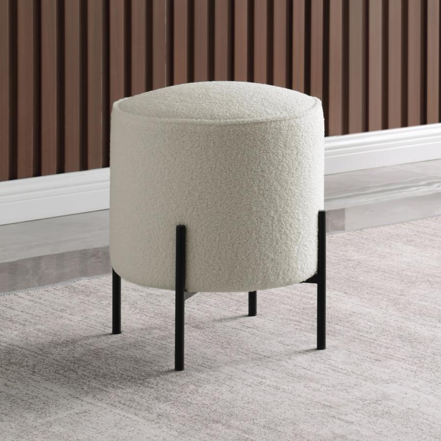 Round Upholstered Ottoman Ivory $99.99+TX