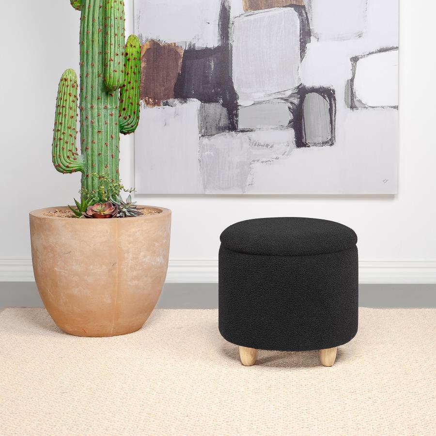 Faux Sheepskin Upholstered Round Storage Ottoman Black $109.99+TX