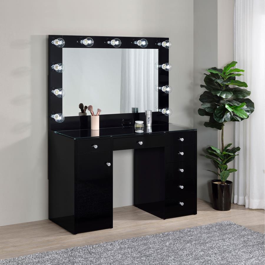 7-drawer Vanity Set with Lighting Black High Gloss $719.99+TX