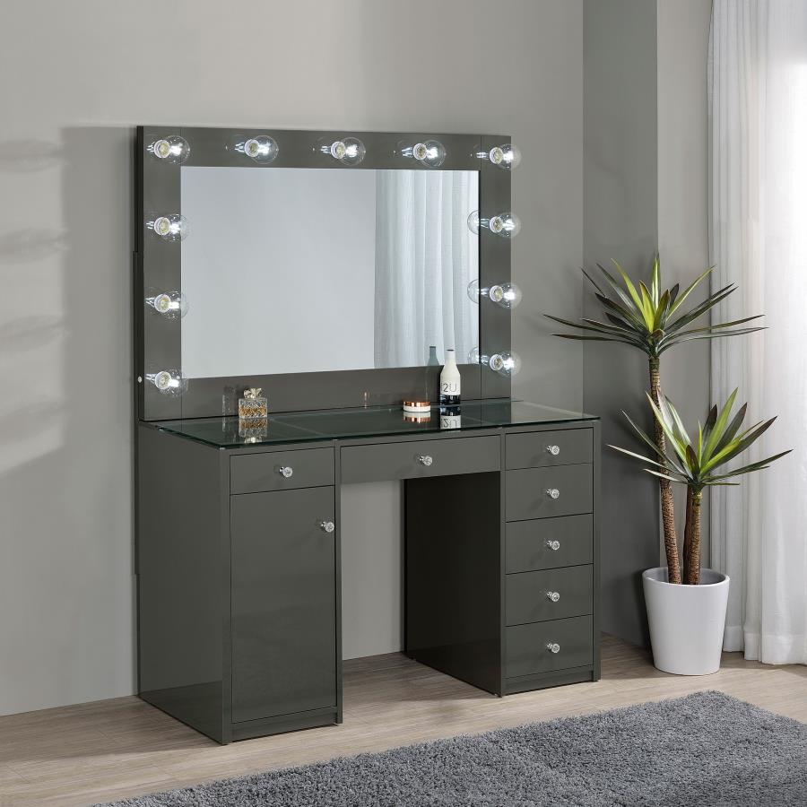 7-drawer Vanity Set with Lighting Grey High Gloss $719.99+TX