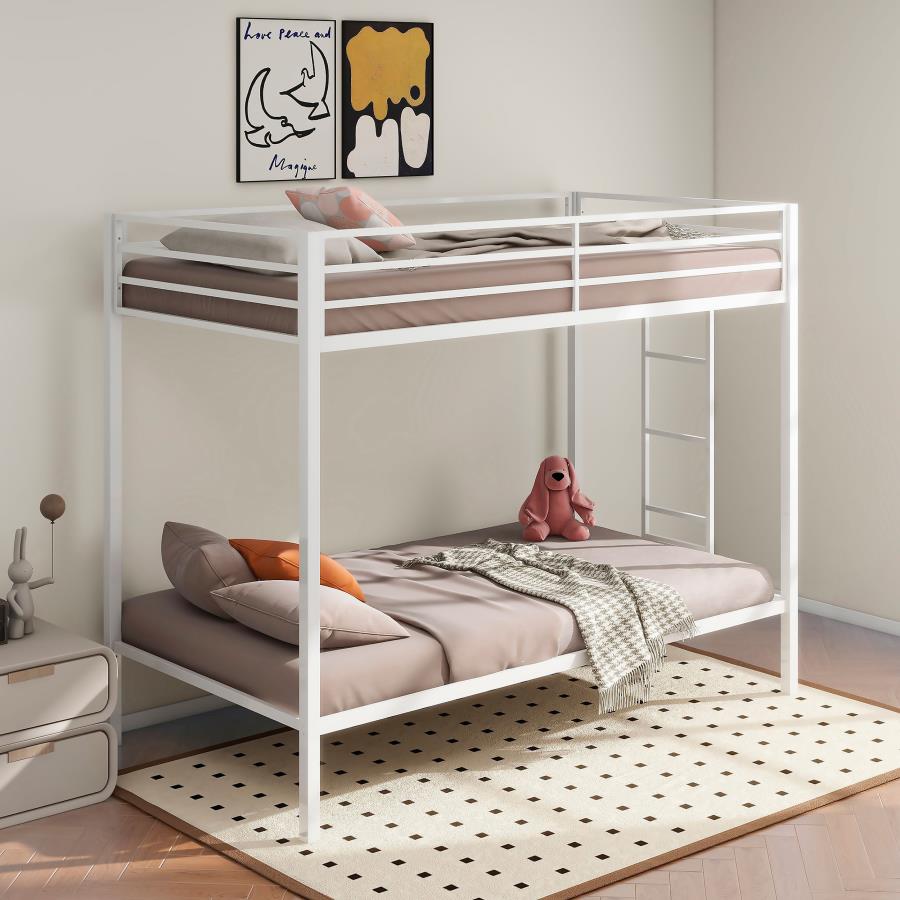 Metal Twin Over Twin Bunk Bed with Ladder White $359.99+TX