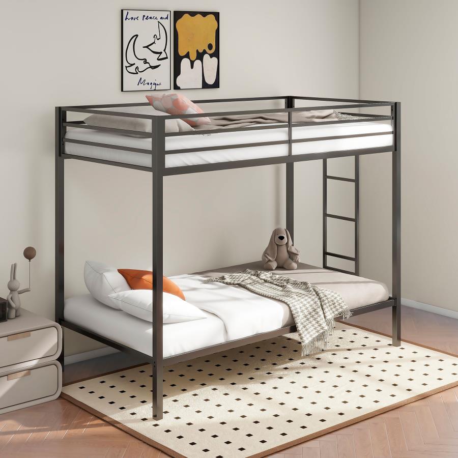 Metal Twin Over Twin Bunk Bed with Ladder Black $359.99+TX