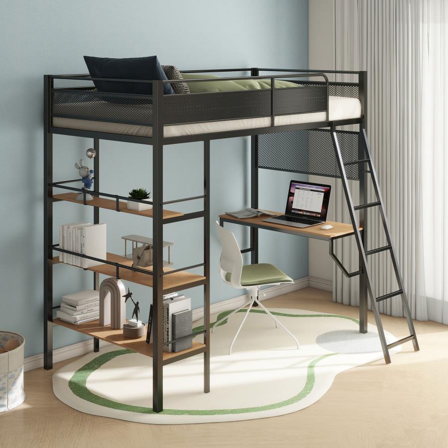 3-shelf Metal Twin Workstation Loft Bed Matte Black $539.99+TX