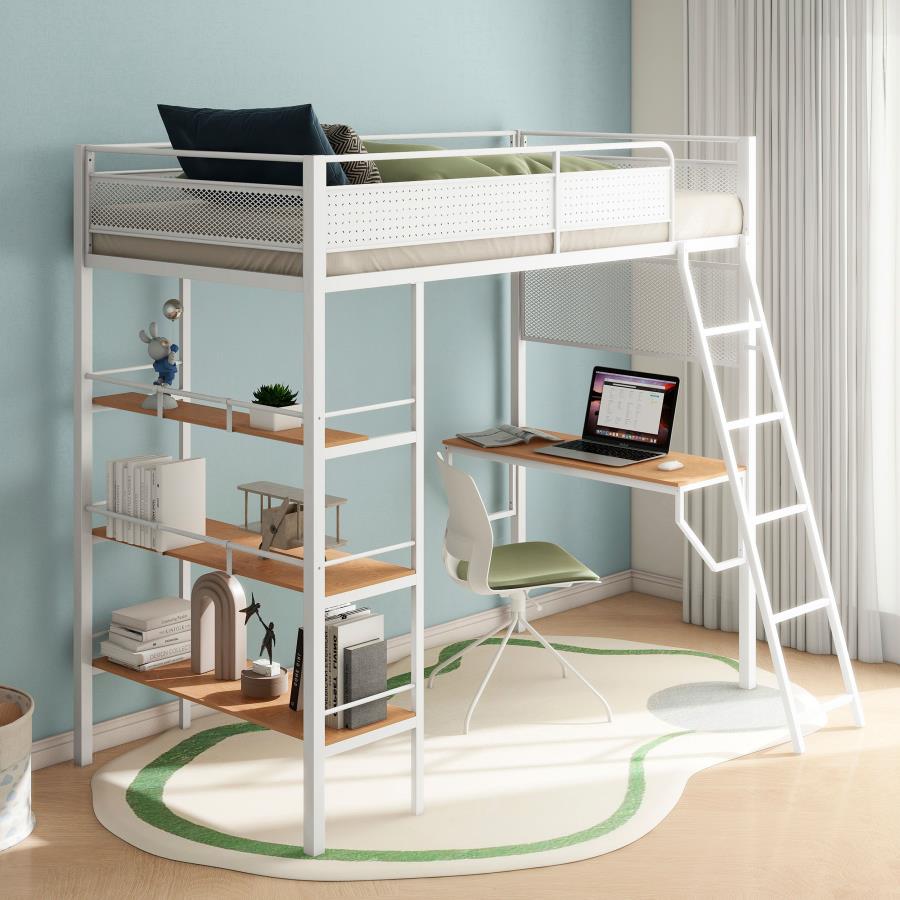 3-shelf Metal Twin Workstation Loft Bed Matte White $539.99+TX
