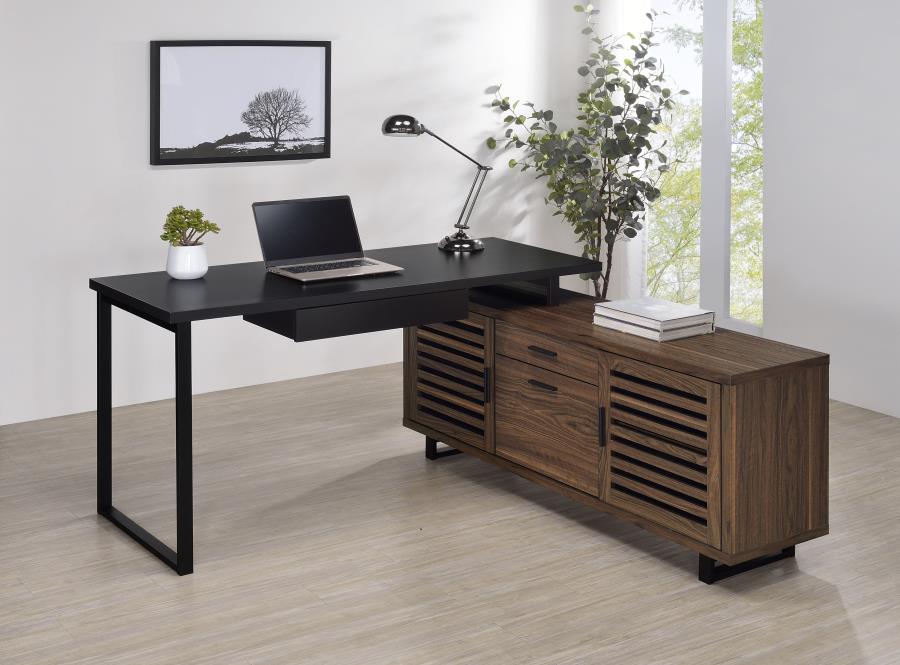 60-inch L-Shape Office Computer Desk Black and Walnut $559.99+TX