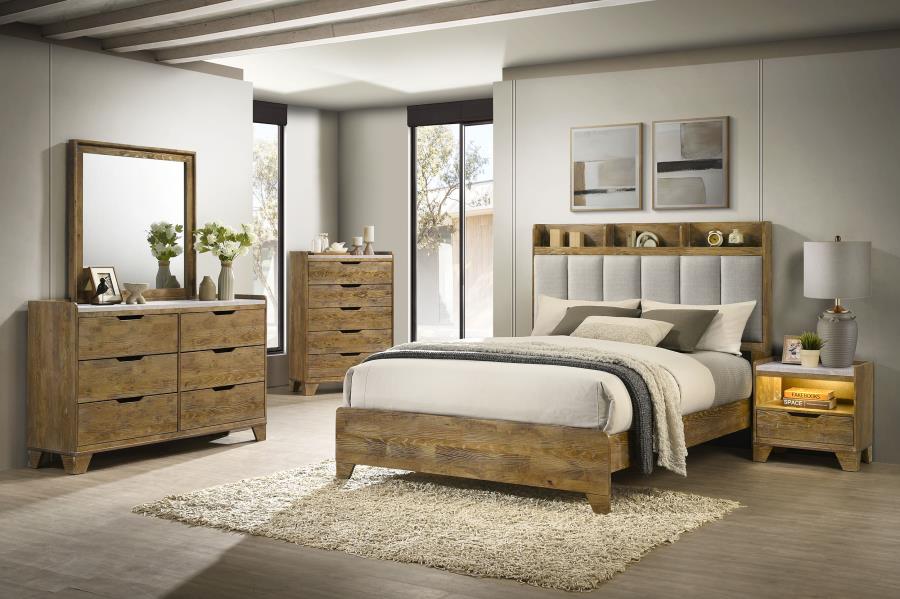 57-inch Queen Bookcase Panel Bed Medium Oak $549.99+TX
