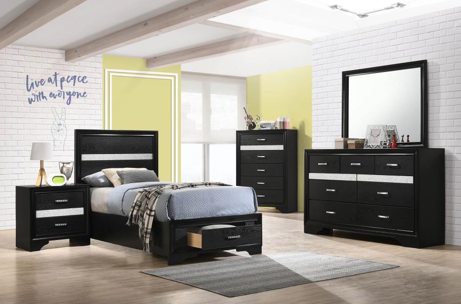 51-inch Wood Twin Storage Panel Bed Black $399.99+TX