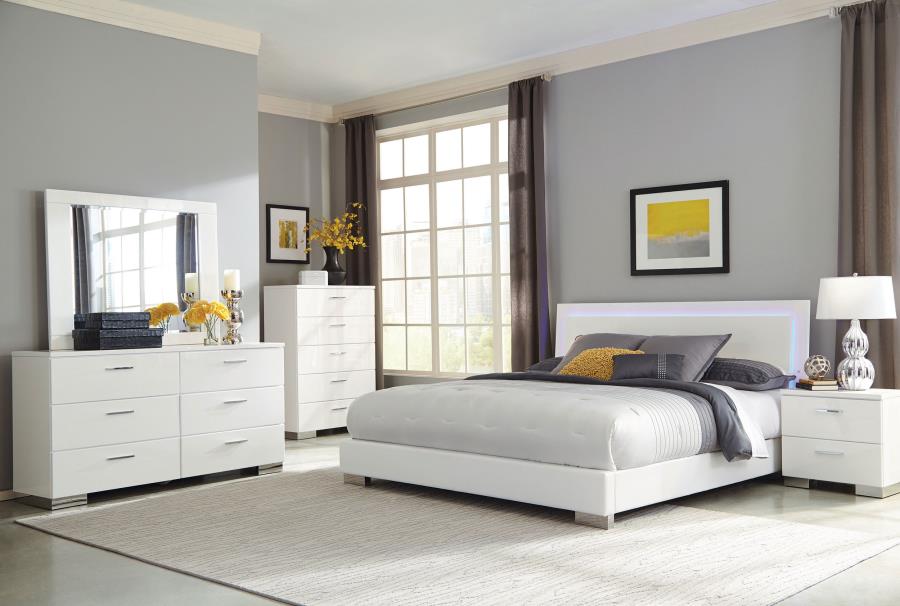 Wood Queen LED Panel Bed White High Gloss $499.99+TX