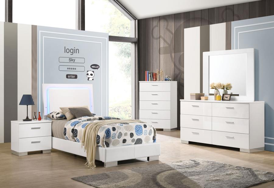 Wood Twin LED Panel Bed White $439.99+TX