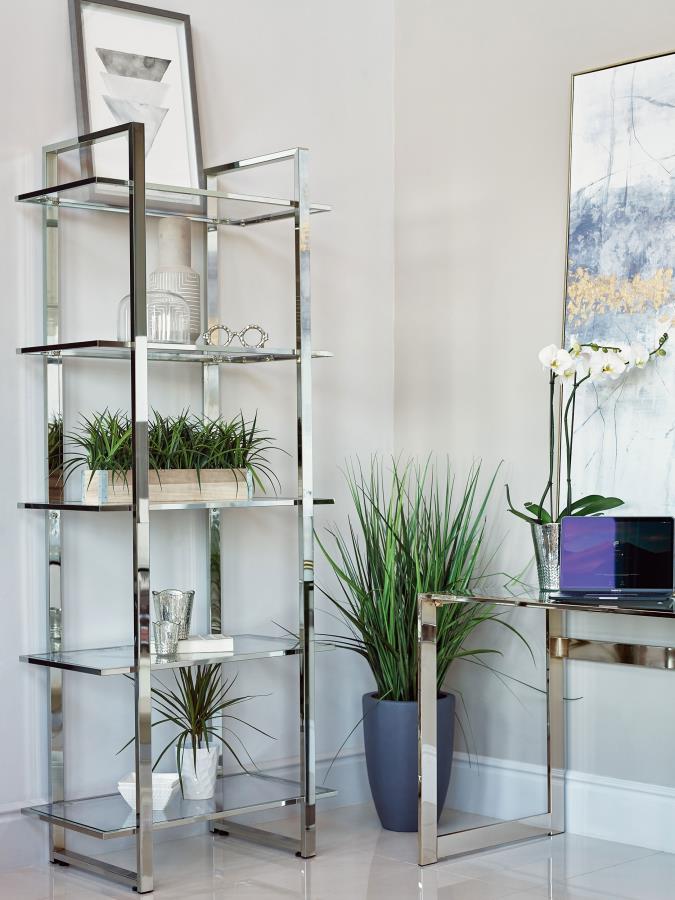 79-inch 5-shelf Glass Bookshelf Chrome $409.99+TX