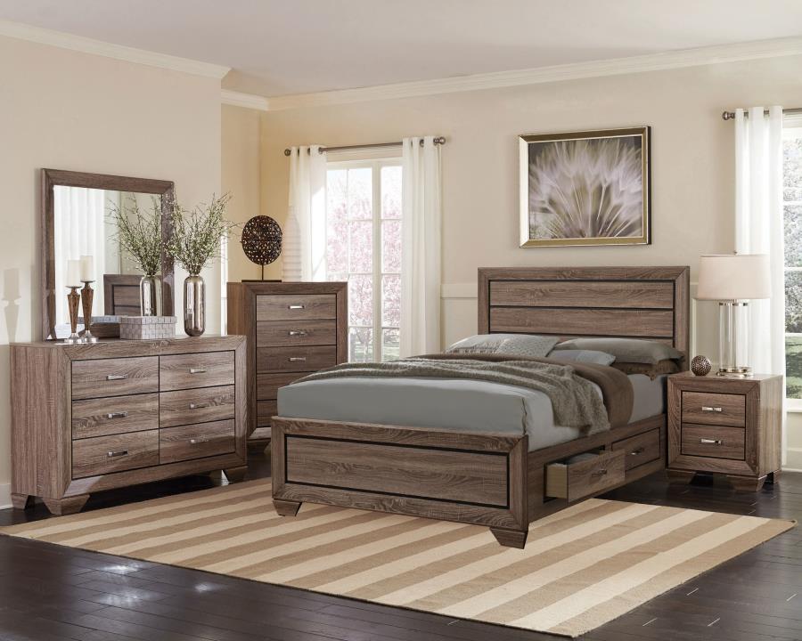 Wood Queen Storage Panel Bed Washed Taupe $599.99+TX