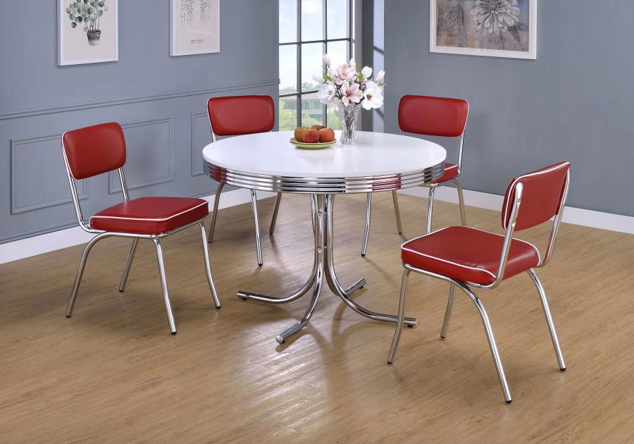 5-piece Round Dining Table Set White and Red $779.99+TX