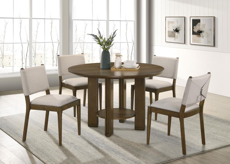 5-piece Round Wood Dining Room Table Set Brown $969.99+TX