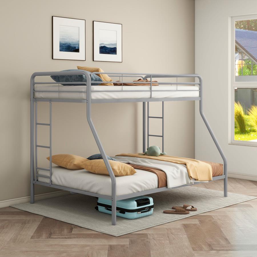 Metal Twin Over Full Bunk Bed Glossy Silver $359.99+TX