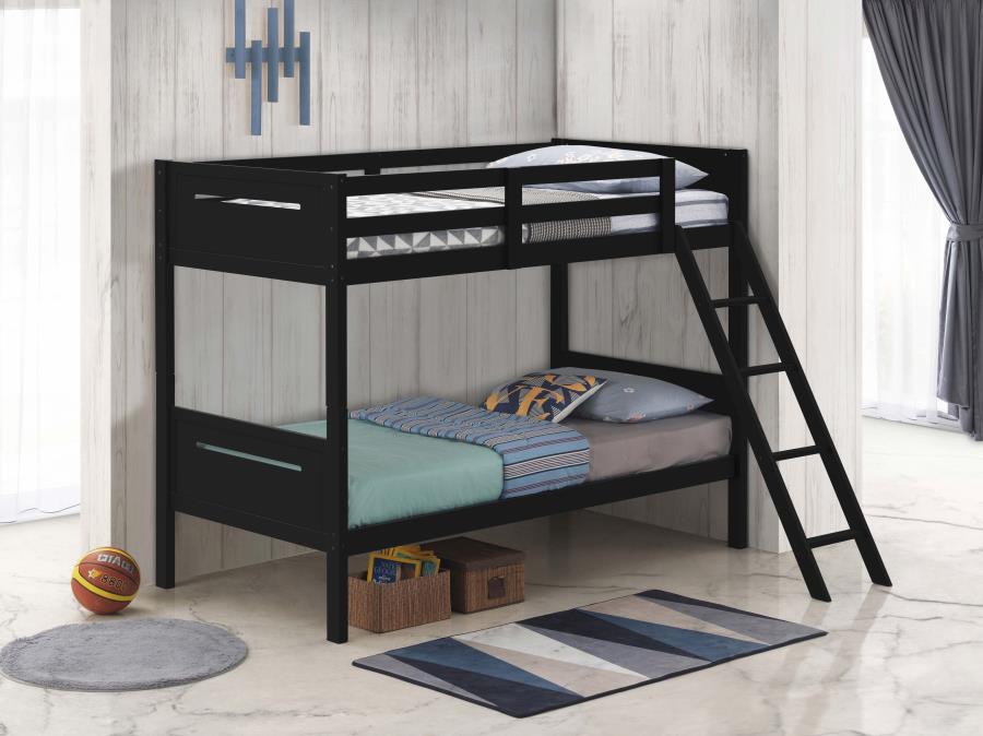Wood Twin Over Twin Bunk Bed Black $459.99+TX