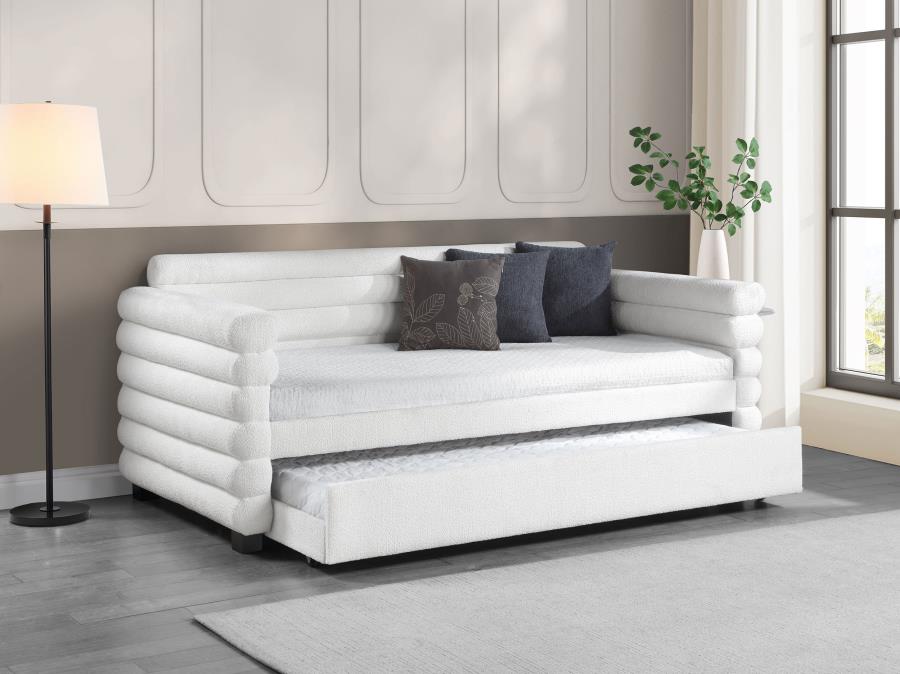 Boucle Upholstered Twin Day Bed with Trundle White $679.99+TX