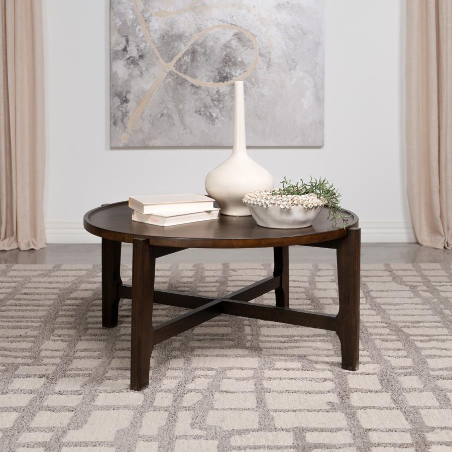 Round Solid Wood Coffee Table Dark Brown $249.99+TX