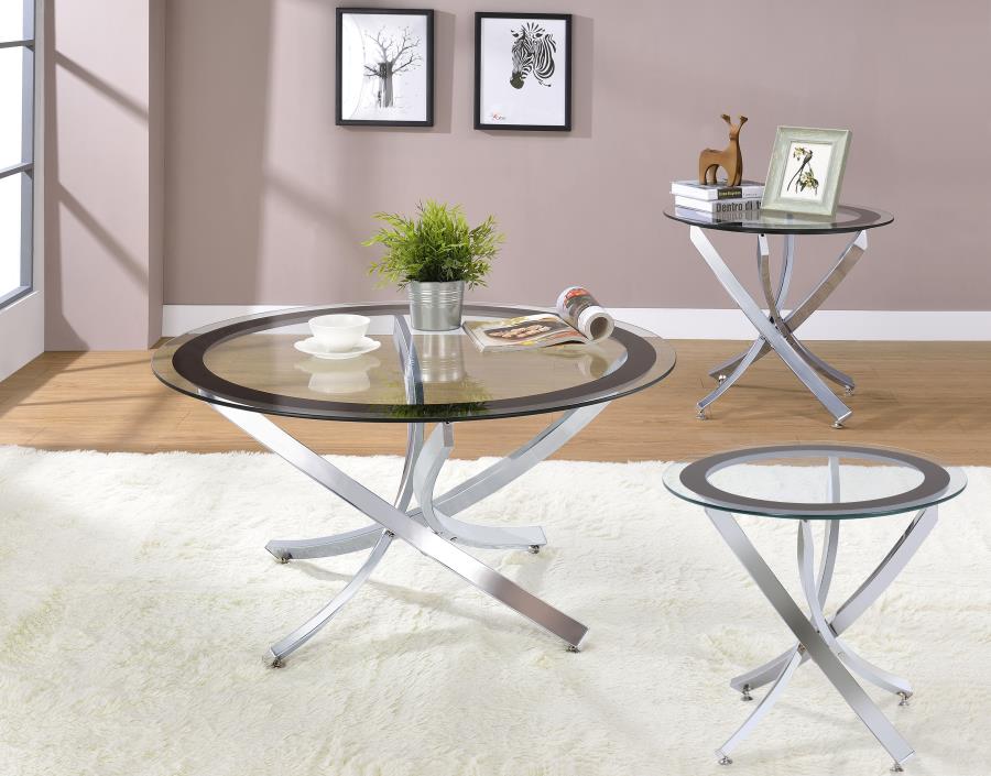 3-piece Round Coffee and End Table Set Chrome $599.99+TX