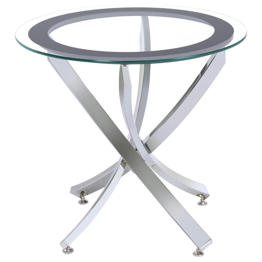 Round Glass Top Side End Table Metal Base Chrome $199.99+TX